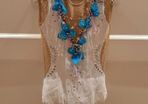 Rhythmic gymnastics leotard --9-10 year old -- white and turquoise with Swarovski crystals