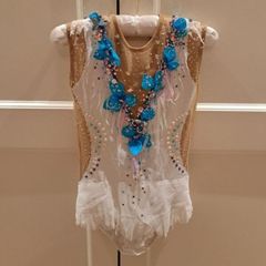 Rhythmic gymnastics leotard --9-10 year old -- white and turquoise with Swarovski crystals