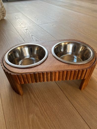 dog food & water bowls with a stand