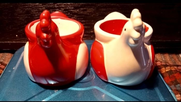 Pair Of Red And White Chicken Egg Holders. Collection Or Buyer Pays Post.