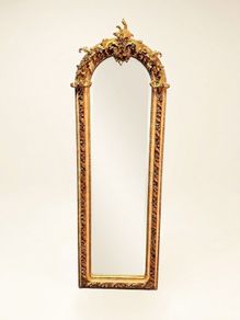 Tall & Narrow French Style Gilt Wood & Painted Freestanding Mirror