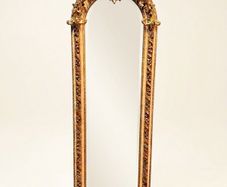 Tall & Narrow French Style Gilt Wood & Painted Freestanding Mirror