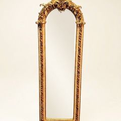 Tall & Narrow French Style Gilt Wood & Painted Freestanding Mirror