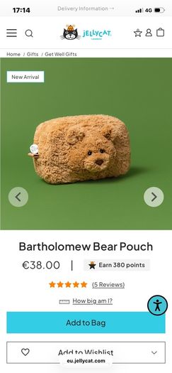 New JELLYCAT Bartholomew Bear Pouch