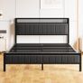 King Size Bed Frame with Storage Upholstered Headboard Shelf,5ft Metal King Bed Frame with Storage Image 3