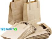 Lot of 20 pcs SOS carrier bags Eco Friendly Brown flat tape handles Size Medium 26x13x31 cm / 10x5.1x12.2 inches Excellent for shop, retail, kraft, home baking, gifts, art shops
