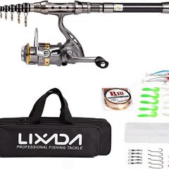 Fishing Rod Reel Combo Carbon Fiber Telescopic Fishing Rod Fishing Line Lures Hooks Jigs Swivels Saltwater Freshwater Travel Fishing Accessories Kit