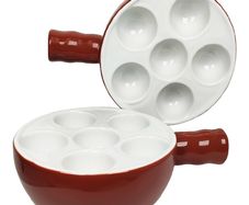 Brand New Ceramic Escargot Plates Oven Safe with Handle - 2-Pack, Brown.