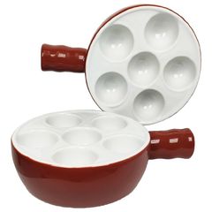Brand New Ceramic Escargot Plates Oven Safe with Handle - 2-Pack, Brown.