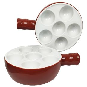 Brand New Ceramic Escargot Plates Oven Safe with Handle - 2-Pack, Brown.