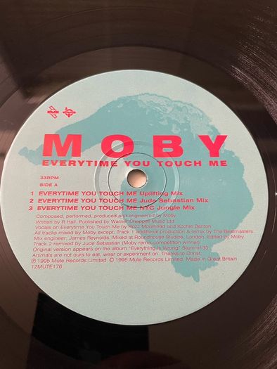 Moby - Everytime You Touch Me - 12" Vinyl Single - 1995 Mute Records