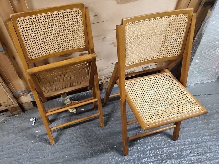 Pair of Vintage Wooden Folding Chairs with Cane Rattan