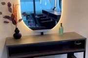 Hairdressing Dressing table with oval LED mirror