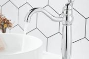 Bathroom Basin Mixer Tap, Mono High Rise Tap for Counter top Basin, Tall Traditional Sink Faucet with Ceramic Lever, Washroom Classic Taps, 360 Swivel, Retro Style, Brass, Chrome