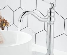 Bathroom Basin Mixer Tap, Mono High Rise Tap for Counter top Basin, Tall Traditional Sink Faucet with Ceramic Lever, Washroom Classic Taps, 360 Swivel, Retro Style, Brass, Chrome