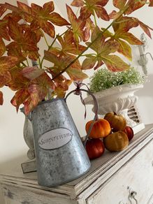 ShabbyChic  Jug with Autumn Decor Flowers and FREE Large Pumpkin Decor with Purchase