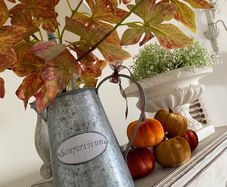 ShabbyChic  Jug with Autumn Decor Flowers and FREE Large Pumpkin Decor with Purchase
