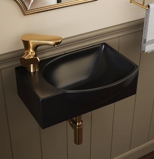 Wall Mounted Cloakroom Basin, DeerValley Ceramic Bathroom Wash Basin Corner Sink with Overflow and Tap Hole - 40 x 28 x 14.5cm
