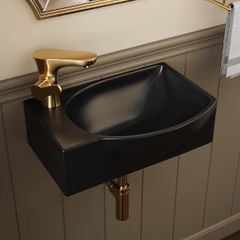 Wall Mounted Cloakroom Basin, DeerValley Ceramic Bathroom Wash Basin Corner Sink with Overflow and Tap Hole - 40 x 28 x 14.5cm