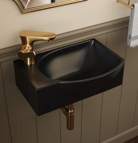 Wall Mounted Cloakroom Basin, DeerValley Ceramic Bathroom Wash Basin Corner Sink with Overflow and Tap Hole - 40 x 28 x 14.5cm