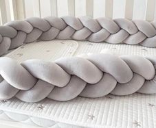 Grey velour cot bed braided bumper