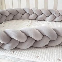 Grey velour cot bed braided bumper