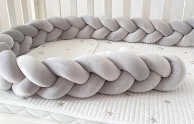 Grey velour cot bed braided bumper