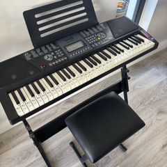 keyboard, stand, stool, headphones