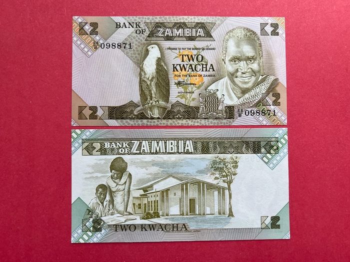Zambia  2 Kwacha  1989 / 1991  ( uncirculated )