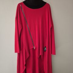 Red and Black Asymmetrical Zipper Roll-Neck Dress XL