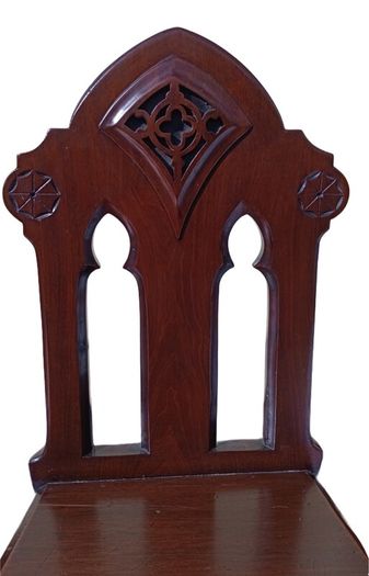 CLEARANCE: PAIR of antique 19th century Victorian Gothic mahogany hall chairs