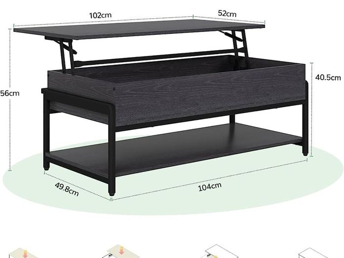 Metal Frame Lift Top Coffee Table with Large Hidden Storage, 3 Tier Tea Tables for Living Room, industrial Style, Adjustable table legs, Waterproof&Anti-scratch Desktop, Black (FREE SHIPPING)