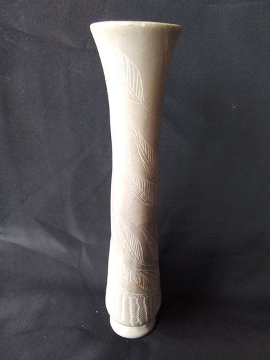 Two Stone Carved  Fish & a Stone Carved Bud Vase