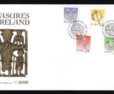1991 Ireland Seventh Definitive Series Treasures of Ireland (28p, 37p, 38p, 44p, and 52p) An Post First Day Cover with Corcaigh (Cork) pictorial cancel