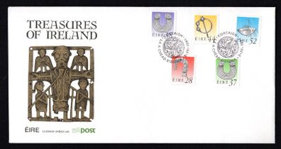1991 Ireland Seventh Definitive Series Treasures of Ireland (28p, 37p, 38p, 44p, and 52p) An Post First Day Cover with Corcaigh (Cork) pictorial cancel
