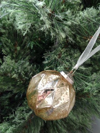 Box of x12 Gold Speckle Geometric Style Glass Christmas Baubles