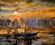 howth  fishing watercolour