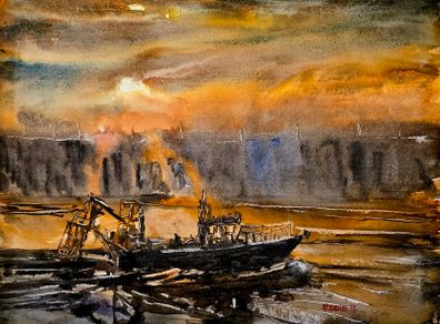 howth  fishing watercolour
