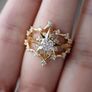 Vintage Style Star Starburst Crystal Gold Tone Ring Image 3