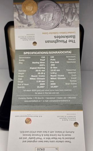 Ireland 2009 Gold and Silver Proof Ploughman Coin Set in Original Holder with COA
