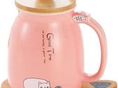 Cat Mug Cute Ceramic Coffee Cup with Lovely Kitty lid Spoon,Morning Cup Tea Milk Christmas Mug 380ML