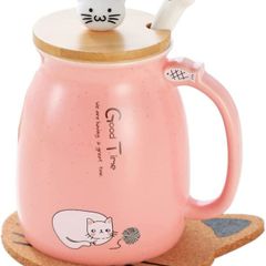 Cat Mug Cute Ceramic Coffee Cup with Lovely Kitty lid Spoon,Morning Cup Tea Milk Christmas Mug 380ML