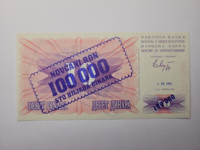 Bosnia - Herzegovina  100,000-100.000,000 Dinara, 1992-1994, 6 notes