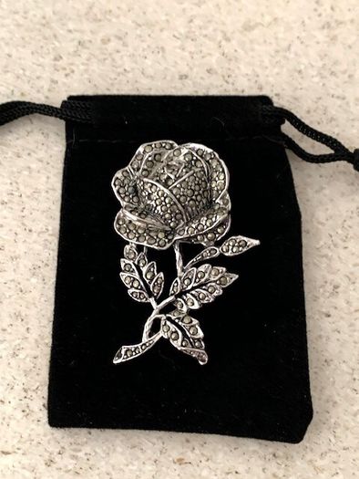 Mid-Century Marcasite Rose Brooch