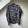 100% Pure Silk Square Scarf Black Cream Graphic Typography Script Print Image 2