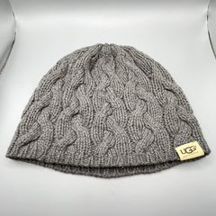 Ugg Australia Grey Beanie Hat Cable Knit  - One Size - Cotton and Silk Blend