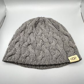 Ugg Australia Grey Beanie Hat Cable Knit  - One Size - Cotton and Silk Blend