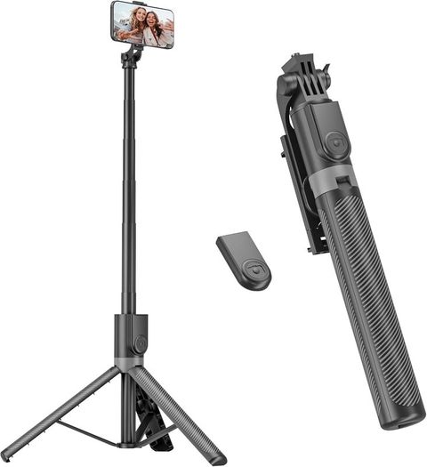 Phone Tripod & Selfie Stick, 180cm Aluminum All in One Extendable Tripod for Smartphone, Portable Travel Phone Stand for Filming, with Wireless Remote for iPhone/Samsung/Android/Camera