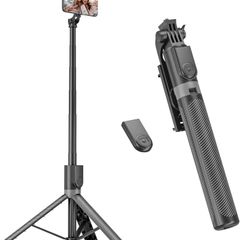 Phone Tripod & Selfie Stick, 180cm Aluminum All in One Extendable Tripod for Smartphone, Portable Travel Phone Stand for Filming, with Wireless Remote for iPhone/Samsung/Android/Camera