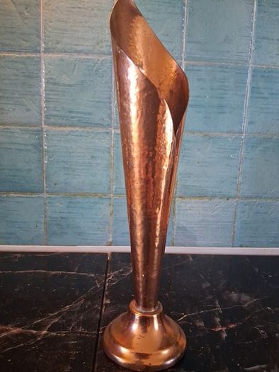 Tall solid Copper Arts and Crafts hammered Vase